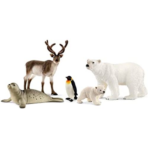 Schleich Wild Life Realistic Arctic Polar Animal Figurine Playset - 5-Piece High Detail Arctic Animal Toys Featuring Reindeer, Polar Bear Figure, Penguin, and Seal Figurines, Gift for Kids Ages 3+
