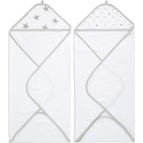aden + anais Classic Hooded Baby Bath Towel, 100% Terry Cotton, 2 Pack, Dusty
