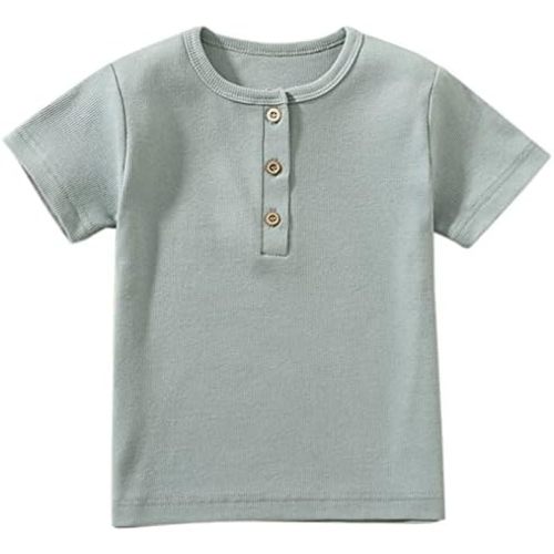 Toddler Short Sleeve Henley Shirt Boys Ribbed T-Shirt