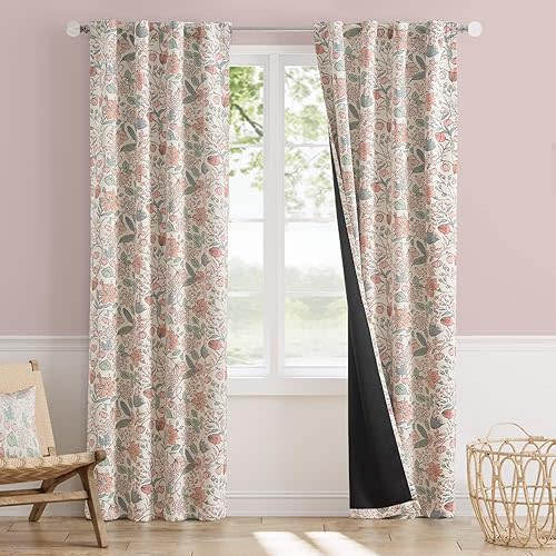 Vangao Pink Nursery Curtains for Girls Room Floral Blackout Dorm Curtains 84 Inch Length Farmhouse Drapes for Bedroom Room Darkening Flower Patterned Window Treatment for Kids Set of 2