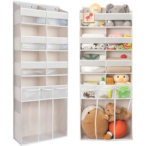 Extra Large Over The Door Organizer with Clear Pockets - 8 Compartments & XL Bottom Storage, Heavy-Duty Hanging Organizer for Bathroom, Bedroom, Closet (57 Inch Height).