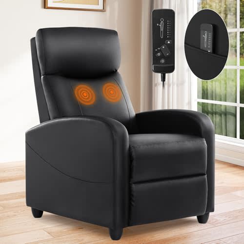 SMUG Recliner Chair for Living Room, Leather Home Theater Seating with Lumbar Support with Adjustable Backrest and Footrest, Modern Living Room Furniture with Padded Seat Backrest, Black