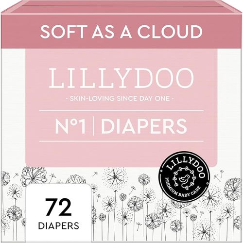LILLYDOO Baby Diapers - Size 1 (4+ lbs), Half-Monthly Supply (72 Count), Leak Protection, Skin-Friendly, Ultrasoft, Perfume- & Chlorine-Free, Hypoallergenic, Dermatologist Tested, Oeko-TEX®