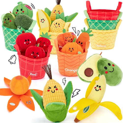 Baby Sensory Toys - 16 PCS My First Fruit Vegetable Color Sorting Play Food with Crinkle, Rattle - Baby Toys 6-12 Months, Montessori Toys for 1 Year Old Boy Girl Gift, Fill Spill Toy Gifts