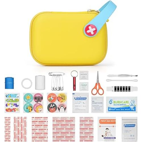 113PC First Aid Kits Baby for Home Camping Car Essentials Travel Medical Kit Small First Aid Kit Emergency Kit Camping Essentials Survival Gear and Supplies Home Essentials Waterproof (Yellow)