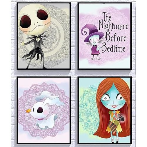 Silly Goose Gifts Nightmare Before Christmas Themed Character Wall Art Decor Baby Nursery Love (Purple Art Set)