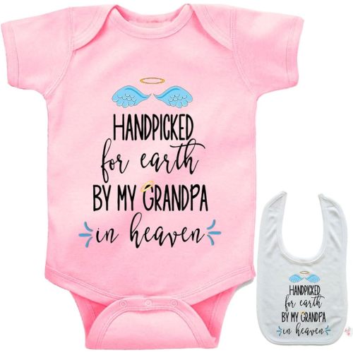 Hand Picked By Grandpa in Heaven -Cute family Infant Baby bodysuit onesie & bib