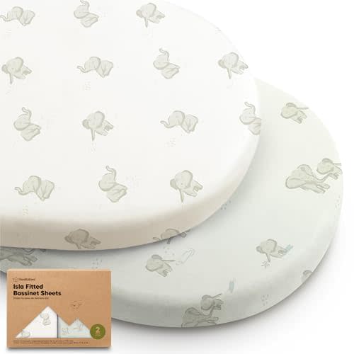 2-Pack Baby Bassinet Sheets Girl, Boy - Viscose Derived from Bamboo Fitted Bassinet Sheets Compatible with Halo Bassinest Swivel Sleeper, Baby Delight, Graco Bedside Bassinet Mattress Sheet (Elly)