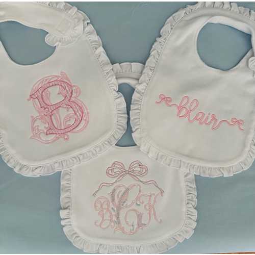 Ruffle Bib Set of 3  /Personalized Bib Burp Cloth Gift / Bow Monogram / Ruffle Bibs / Baby Shower Gift