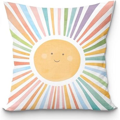 Boho Sun Pillow Cover 18x18,You are My Sunshine Pillow Cover,Boho Sunset Pillow, Sun Rainbow Playroom Decor,Pillows Decor for Book Center Calming Corner Girls Kids Room