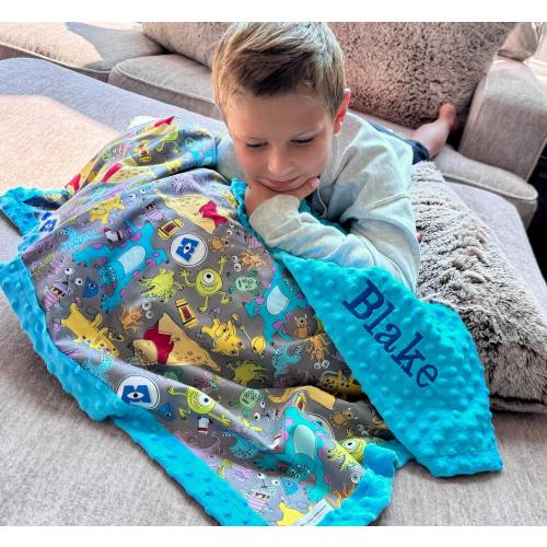 Personalized Monsters Inc Blanket | Frame Style Border | Baby Gift | Embroidery | Monster Fabric | Baby Shower Gift | Disney Cotton & Minky