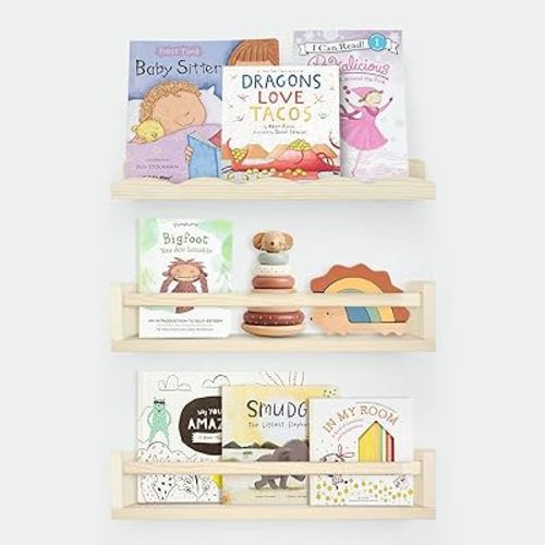 Nursery Book Shelves, Multi-Use Floating Shelves for Wall Set of 3, Wall-Mounted Bookshelves for Living Room and Nursery, Ideal for Books, Toys, Decor Display and Organization, 16.5 Inch