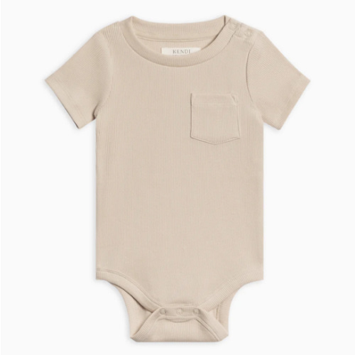 Dana Ribbed Short Sleeve Pocket Bodysuit, 6-12 mo