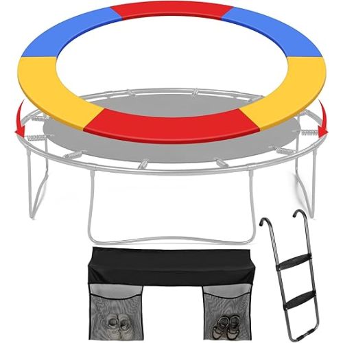 Trampoline Accessory Set, 15ft Trampoline Pad, Wide Step Trampoline Ladder and Trampoline Storage Bag, Trampoline Replacement Safety Pad Spring Cover, No Holes for Pole for Outdoor Indoor