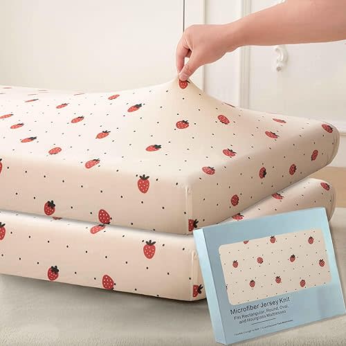 SDY Strawberry Crib Sheet,2Pk Microfiber Jersey Baby Fitted Crib Sheet,Cute Toddler Bed Sheets for Girls and Boys 28" x 52"x8"