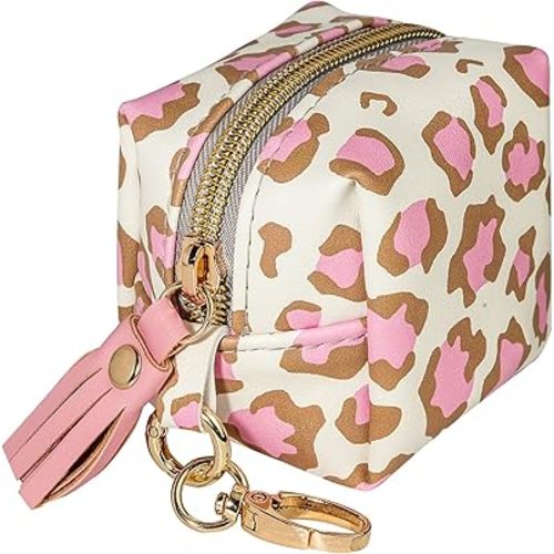 Smlpuame Pacifier Holder Case,BPA Free Leather Baby Pacifier Cover Pouch,Binky Case for Diaper Bag or Purse,Holder 4 Pacifiers or Teether Toy,Outdoor Travel Accessories,Easy to Clean(Leopard,Pink)