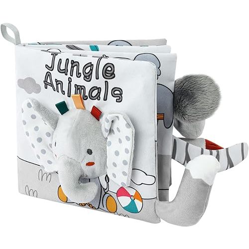 Vicloon Cloth Books, 3D Touch Feel High Contrast Cloth Book, Baby Books Toys for Baby 0-12 Months, Soft Baby Books Touch and Feel Crinkle for Infants Toddler Gifts Toy(Elephant)