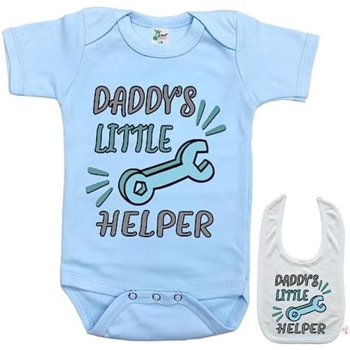 Daddy's Little Helper Mechanic -Cute Automotive Car Baby bodysuit onesie & bib