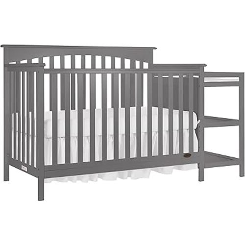 Dream On Me Chloe 5 in 1 Convertible Crib with Changer, Storm Grey