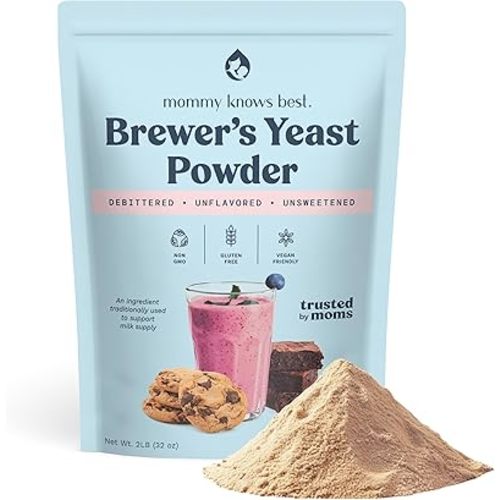 Mommy Knows Best Brewers Yeast Powder for Lactation Brewer's Yeast for Breastfeeding Mothers - Mild Nutty Flavored Unsweetened and Debittered - 32 oz