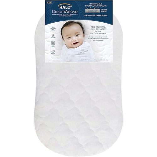 HALO DreamWeave Breathable Mesh BassiNest Mattress Replacement Pad – 100% Machine Washable Cover – Hypoallergenic, Non-Toxic Materials – 30” x 18” x 1.3”