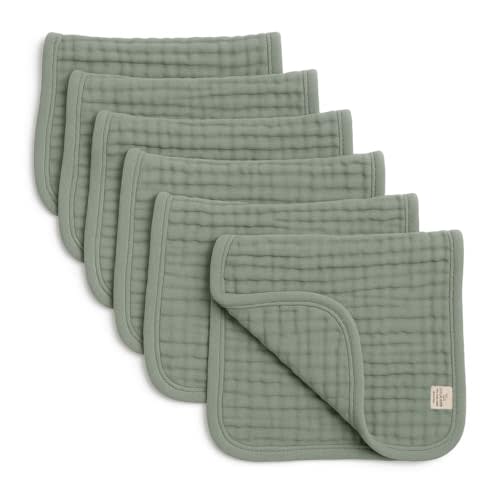 Lululamb Premium 100% Muslin Cotton Burp Cloths 20" x 10", 6 Layer Large, 6 Pack, Absorbent for Baby Drool and Messes – Non-Irritating & Delicate Baby Burp Cloths for Boys & Girls (Pastel Green)