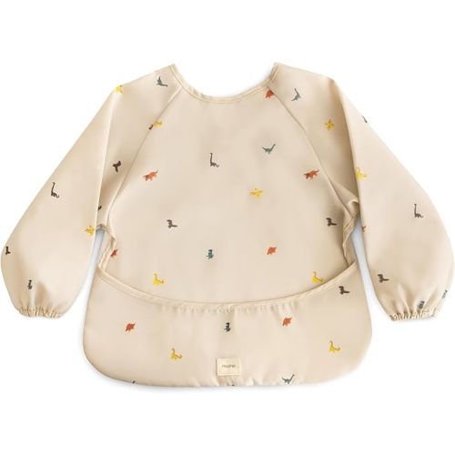 mushie Long Sleeve Baby Bib | Water Resistant Adjustable Fit for Ages 6-24 Months