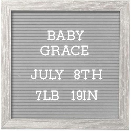 Pearhead 10" x 10" Letterboard, Rustic Nursery, Message Board, Milestone or Baby Announcement Sign, Light Gray