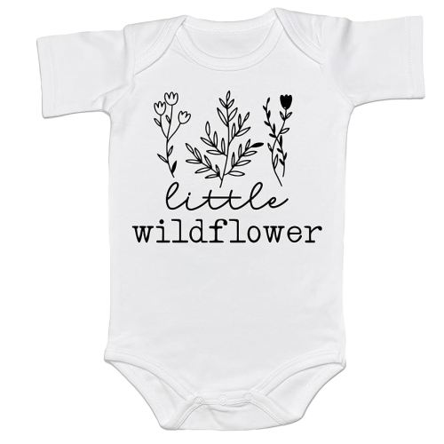 Little Wild Flower Baby Girl Onesie Infant Coming Soon Bodysuit Gift Vintage Retro Reveal Shirt (12-18 Months, Colorful-Short Sleeve)