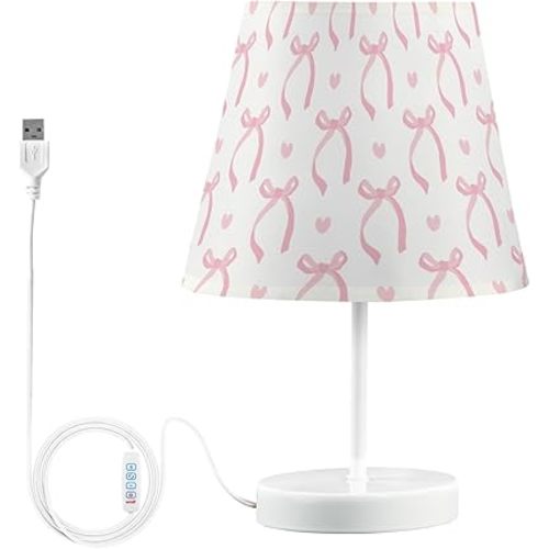 Kcldeci Lamps for Bedrooms Cute Coquette Pink Ribbon Bow Bedside Table Lamps Nightstand Lamps for Living Room Reading Bed Side End Table M