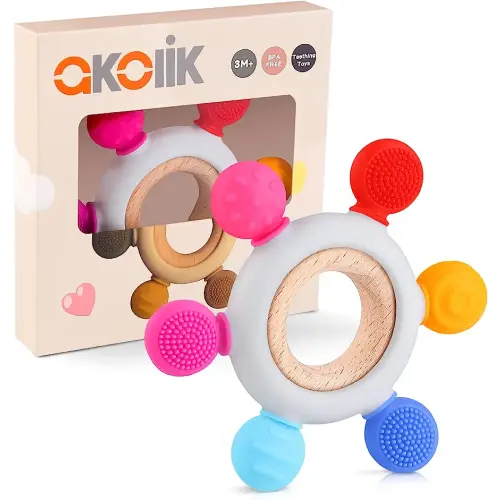 akolik Teething Toys for Babies, Baby Teethers Toy Teething Ring Silicone, Grasping Teething Toy, BPA Free Teething Newborn Accessories for Baby 0 3 6 9 12 18 Months (Red)