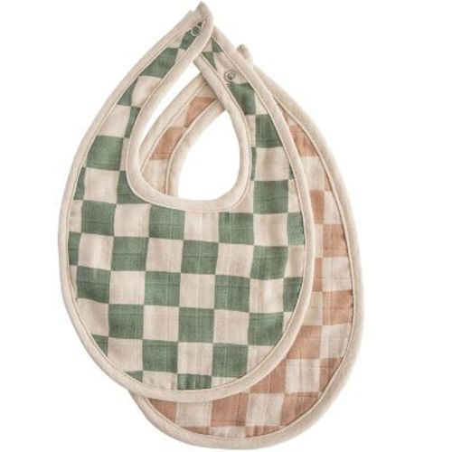 Muslin Bib 2-pack Olive Check/natural Check One Size