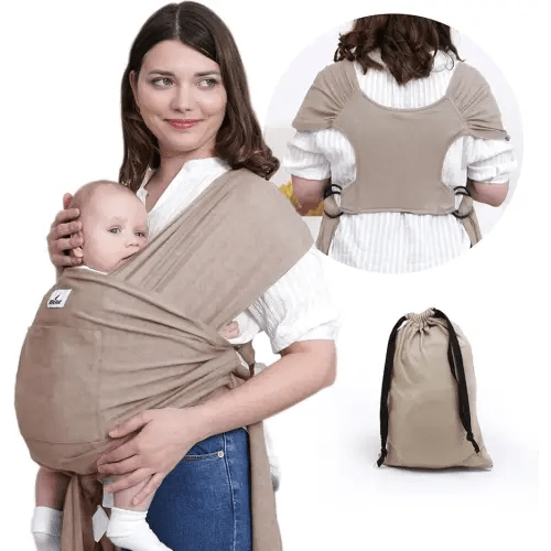 Baby Wrap Carrier Sling: Baby Wearing Wraps Newborn to Toddlers Infants Stretchy Easy to Wear Hands Free Plus Size, Khaki