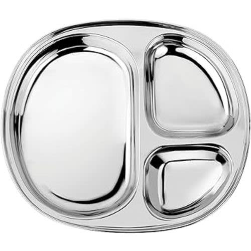Ahimsa Stainless Steel Kids Plates | Pediatrician Designed, Balanced Bites Divided Plates for Kids & Toddlers | Lunch Plates | 100% BPA Free & Dishwasher Safe | Pack of 1 (Classic Steel)