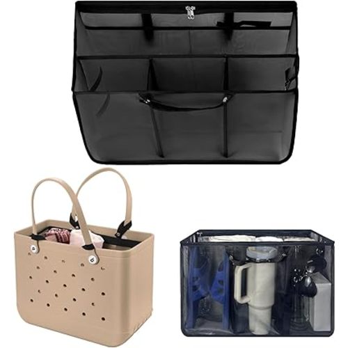 XYFuuee Beach Bag Organizer Inserts for X Large Bogg Bag Accessories, Original XL Lightweight Mesh Insert Divider Pouch, Organizing Rubber Tote Bags, Save Storage Space (Black)