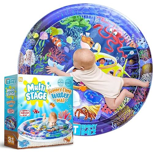 Premium Tummy Time Water Mat, Extra Large Multi-Stage Activity Center Promoting Baby Motor & Sensory Development, Inflatable Playmat Visual Stimulation Gift Infants Toddlers Boys Girls