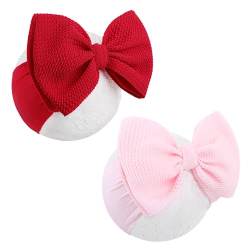 YanJie Baby Girl Headbands - Nylon Bow Hair Accessories for Newborn Infants, Toddlers (0-6 Months) - Red, Pink