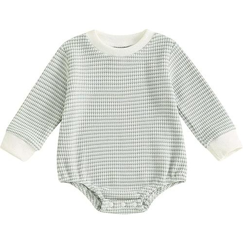 VISGOGO Unisex Baby Boy Girl Romper Waffle Newborn Infant Onesie Clothes Long Sleeve Bubble Oversized Romper Bodysuit Top