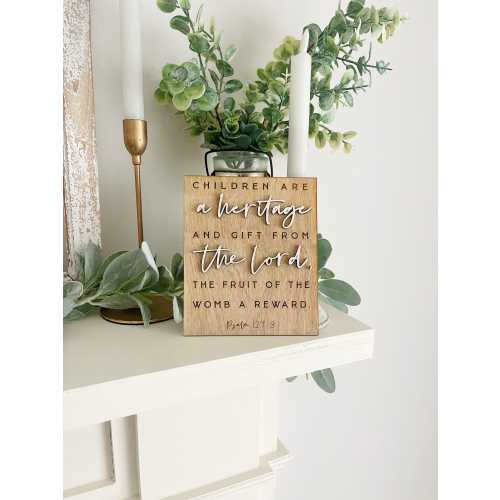 Rustic Wooden Bible Verse Sign – Psalm 127:3 – Christian Home Décor – Farmhouse Scripture Sign – Faith-Based Wall Art