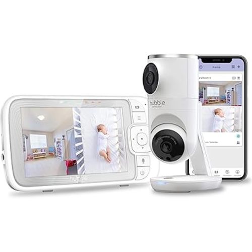 Hubble Connected Dual Vision Smart HD Baby Monitor with 2 Cameras, WiFi Baby Monitor with App and Screen, Remote Pan Tilt Zoom, 2-Way Talk, AI Motion Tracking, Night Vision, Room Temperature Sensor