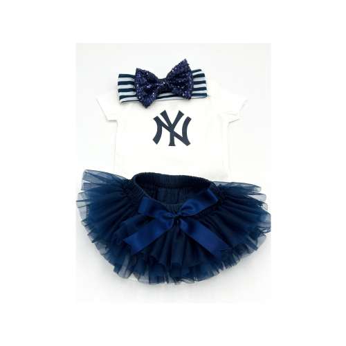 Yankees inspired Baby Girl Set  NY Baseball Spirit Wear, Navy tutu bloomers, Navy and White headband with Sequins bow, baby shower gift