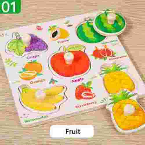 SDJMa Wooden Peg Puzzles for Toddlers, Montessori Toddler Puzzles for 1 2 3 4 Years Old, Preschool Educational Learning Puzzles Toys Gifts for Baby Boys Girls Age 1-4 (Fruits)