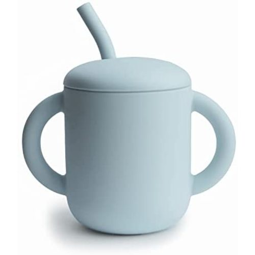 mushie 100% Silicone Training Cup & Straw for Toddlers | 6 Months+ (Powder Blue)