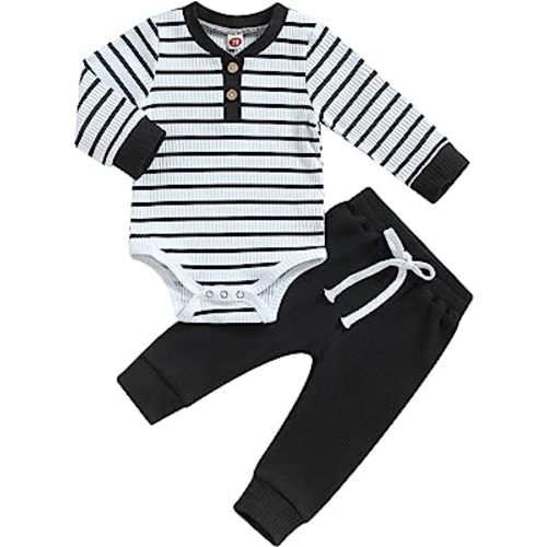 Newborn Baby Boy Girl Clothes Ribbed Knitted Long Sleeve Romper Pants Solid Cotton Infant Fall Winter Outfits 2Pcs