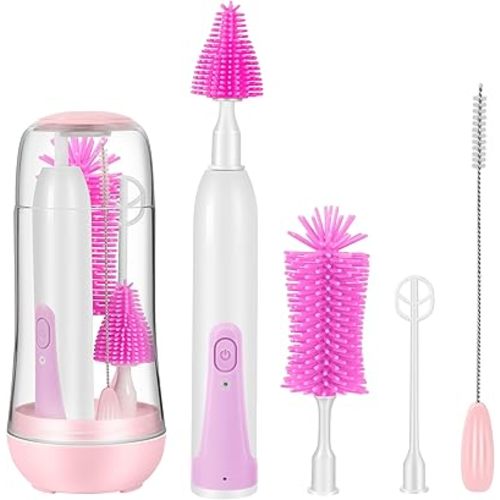 Electric Baby Bottle Brush Cleaner Set,8 in 1 Automatic Baby Bottle Cleaning Kit,Silicone Bottle Brush,Purple