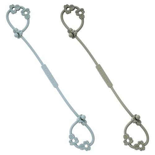 Toy Safety Straps, Silicone Pacifier Clips, Adjustable Stretchable Sippy Cup Straps for Strollers, High Chair, Cribs, Hanging Baskets, Car Seat, Shopping Trolley, 2 Pack (Ether+Sage)