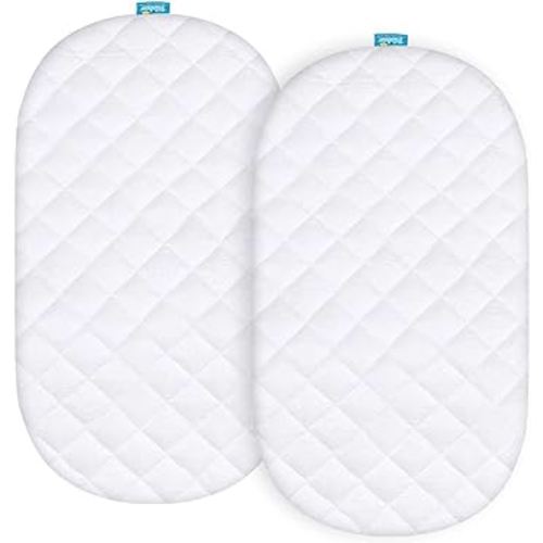 Bassinet Mattress Pad Cover Compatible with 4moms Mamaroo Sleep Bassinet, 2 Pack, Waterproof Quilted Ultra Soft Viscose Made from Bamboo Terry Surface