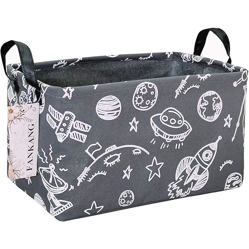 FANKANG Storage Basket,Nursery Hamper Canvas Laundry Basket Foldable with Waterproof PE Coating Storage, Office, Bedroom, Clothes,Toys (Rec-Space Planet)
