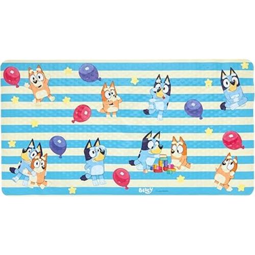 Bluey Bath Mat for Kids, Toddlers and Babies, 15.5 by 22 Inch, Non Slip, Bathtub Mat with Suction Cups, Machine Washable, Cushioned to Protect, Easy to Clean, Official Bluey Characters