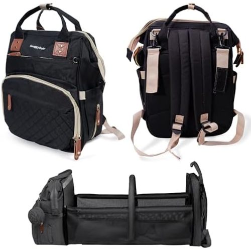 SNUGGY BABY Diaper Bag with Changing Station, Diaper Backpack with Changing Pad, Portable Diaper Organizer, Insulated Bottle Holders, Large Capacity, Water-Resistant Travel Bag (Black)